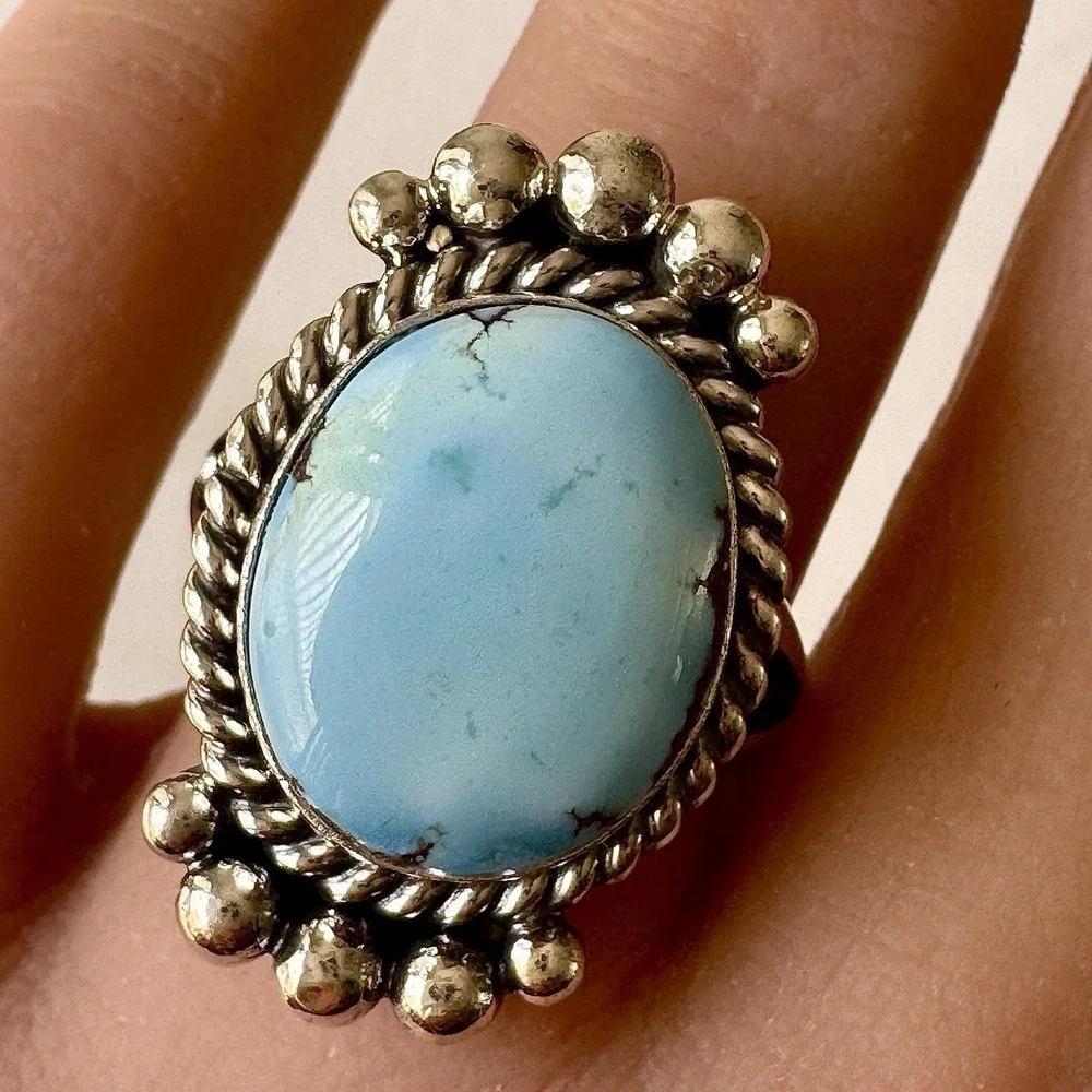 Navajo Blue Golden Hils Turquoise Ring Size 8 Signed‎ Spencer Sterling Native
